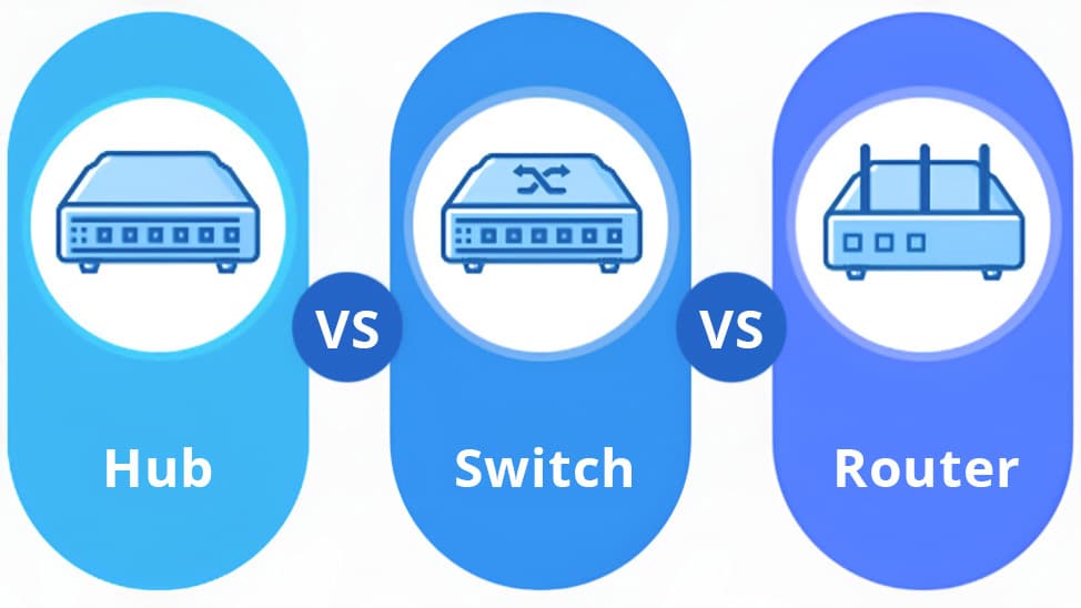 Hub vs Switch vs Router